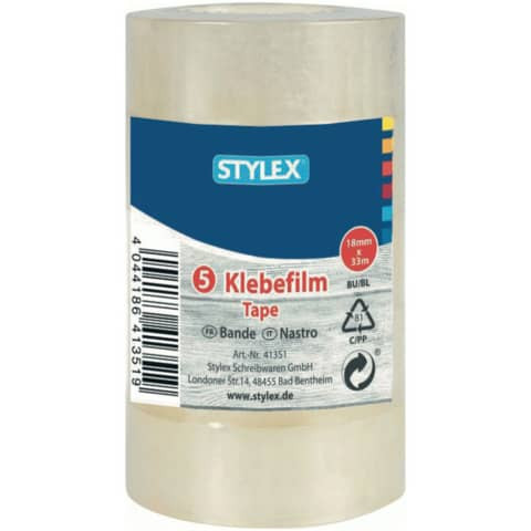 Klebefilm - 18 mm x 33 m, transparent, 5 Rollen