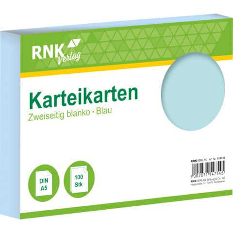 Karteikarten - DIN A5, blanko, blau, 100 Karten