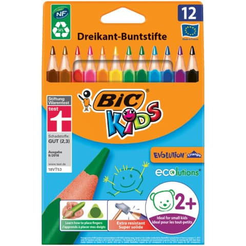 Buntstift Kids ECOlutions EVOLUTION Triangle - Kartonetui à 12 Farben sortiert