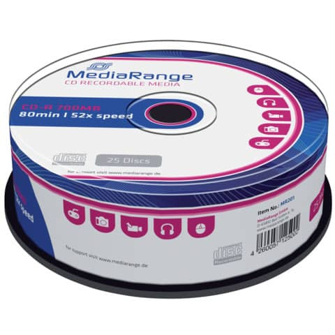 CD-R Rohlinge - 700MB/80Min, 52-fach/Spindel, Packung mit 25 Stück