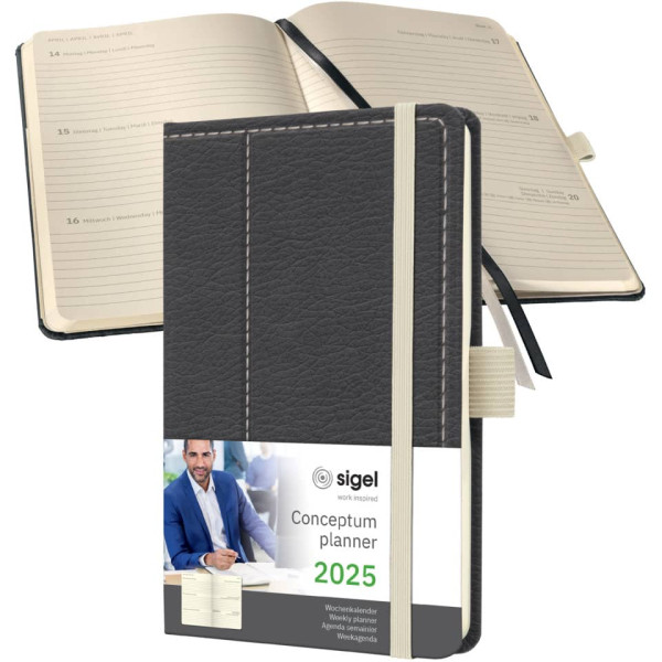 Buchkalender Conceptum Casual 2025, A6, 1W/2S, Hardcover, grey-white SIGEL C2558