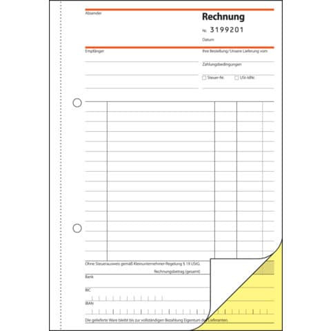 Rechnung für Kleinunternehmer ohne MwSt.-Ausweis - A5, SD, 2 x 30 Blatt