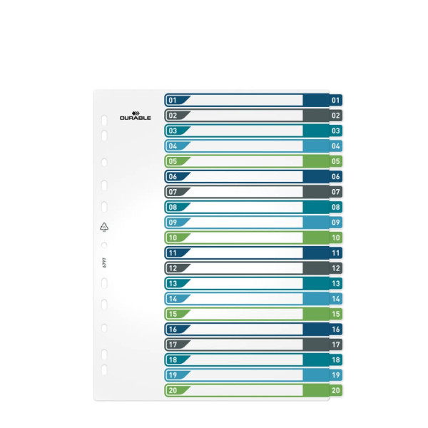 Ordnerregister 1-20 PP/A4+ weiß/farbig DURABLE 6797 27 Überbreit EDV