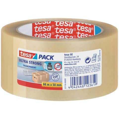 Verpackungsklebeband tesapack® Ultra Strong, PVC, 66 m x 50 mm, transparent