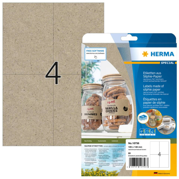 Universaletiketten 105x148mm n.braun HERMA 10756 permanent Silphie-Papier