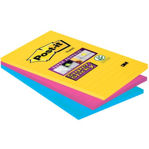 Haftnotiz Super Sticky Notes - 101 x 152 mm, liniert, 3x 90 Blatt