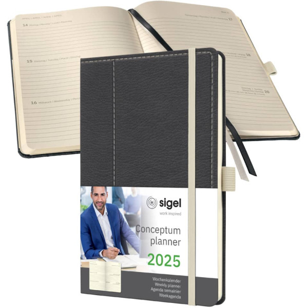 Buchkalender Conceptum Casual 2025, A5, 1W/2S, Hardcover, grey-white SIGEL C2557