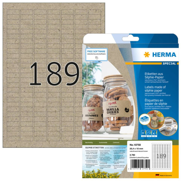 Universaletiketten 25,4x10mm naturbraun HERMA 10750 permanent Silphie-Papier