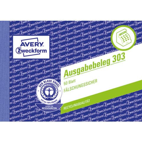 303 Ausgabebeleg mit Dokumentendruck, DIN A6 quer, fälschungssicher, 50 Blatt, gelb