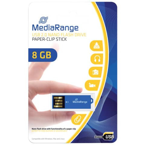 USB Stick 2,0 ClipOn blau MEDIARANGE MR975 8GB