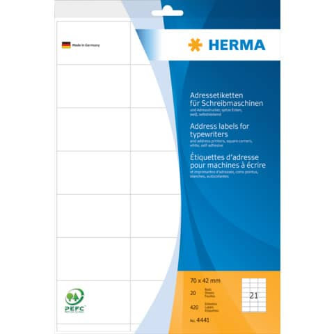 Adressetiketten 70x42mm weiß HERMA 4441 420 Stück permanent haftend