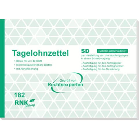 Tagelohnzettel - Block - SD, 3 x 40 Blatt, DIN A5 quer