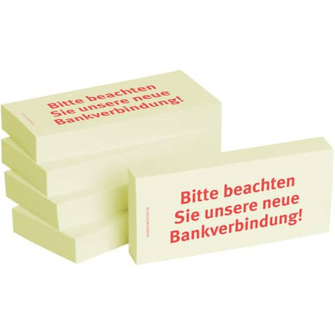 Haftnotizen "Bitte beachten Sie unsere neue Bankverbindung" - 75 x 35 mm, 5x 100 Blatt