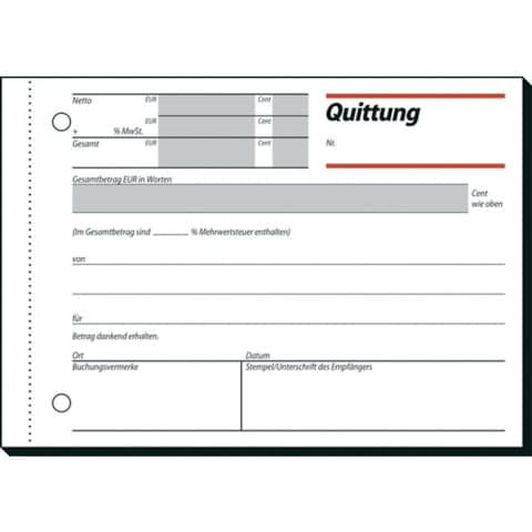 Quittungen mit Sicherheitsdruck - A6 quer, MP, 50 Blatt