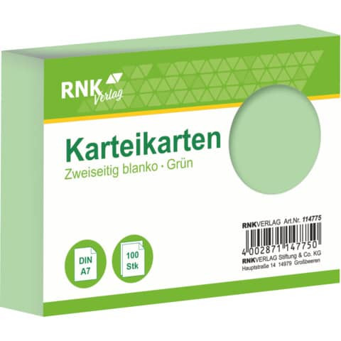 Karteikarten - DIN A7, blanko, grün, 100 Karten