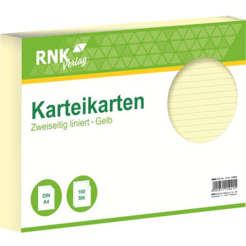 Karteikarten - DIN A4, liniert, gelb, 100 Karten