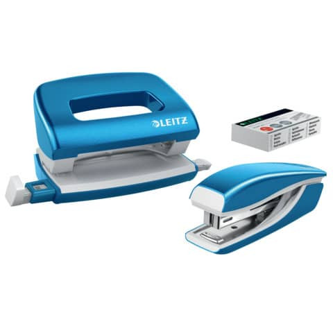 LEITZ Locher + Hefter mini NeXXt WOW, metallic blau, 5561