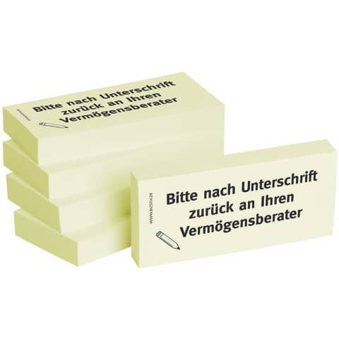 Haftnotizen "Bitte nach Unterschrift zurück an Ihren Vermögensberater" - 75 x 35 mm, 5x 100 Blatt