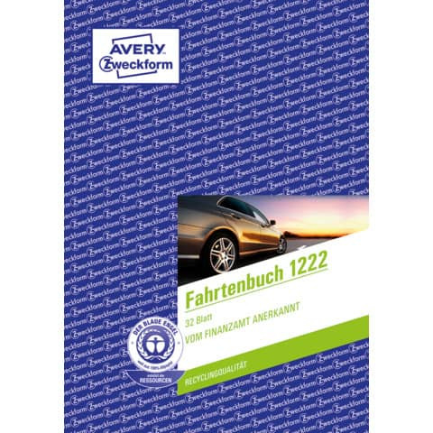 1222 Fahrtenbuch - A5, steuerlicher km-Nachweis, 32 Blatt, weiß