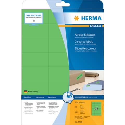 4469 Etiketten A4 grün 70x37 mm Papier matt 480 St.