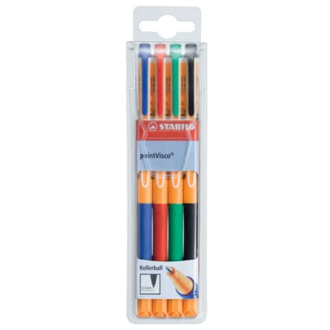 Tintenroller - pointVisco - 4er Pack - blau, rot, grün, schwarz