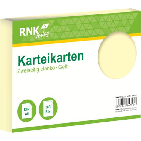 Karteikarten - DIN A5, blanko, gelb, 100 Karten