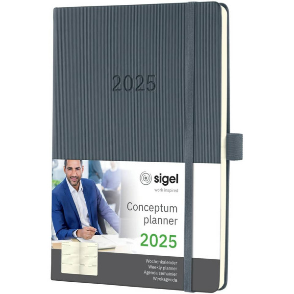 Buchkalender Conceptum 2025, A5, 1W/2S, Hardcover, dark-grey SIGEL C2566