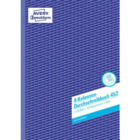 452 Kolonnen-Durchschreibbuch, DIN A4, 4 Kolonnen, 2 x 50 Blatt, weiß