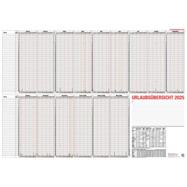 Urlaubsplaner 120x84cm 60 Mitarbeiter GÜSS 12-80V