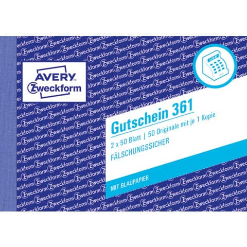 361 Gutschein, DIN A6 quer, fälschungssicher, 2 x 50 Blatt, weiß, gelb