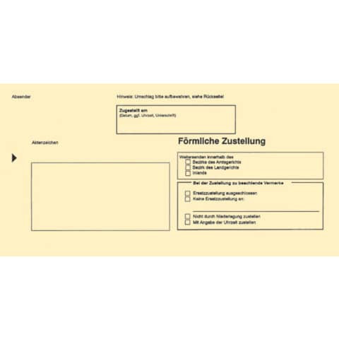 Zustellungsumschlag DL gelb 500St. RNK 2045 innen o.Fenster