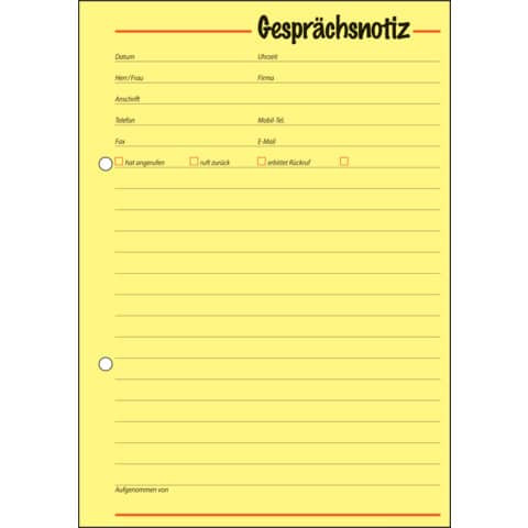 Gesprächsnotizen - A5, Papier gelb, 50 Blatt