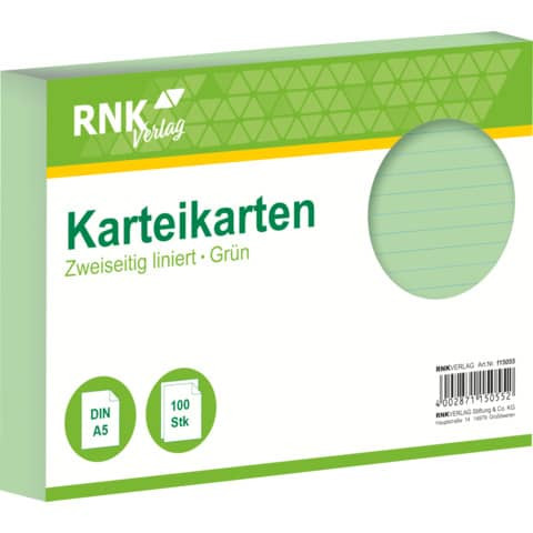 Karteikarten - DIN A5, liniert, grün, 100 Karten