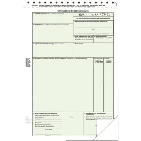 Warenverkehrsbescheinigung EUR.1 - SD, 1 x 2 Blatt, DIN A4