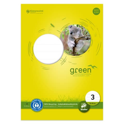 Arbeitsblock A4 50Bl Lin3 STAUFEN GREEN 040745003 80g