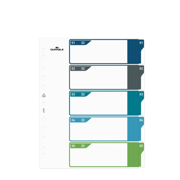 Ordnerregister 1-5 PP/A4+ weiß/fbg. DURABLE 6793 27 Überbreit EDV