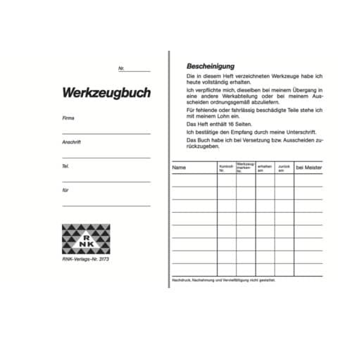 Werkzeugbuch A6 neutral 8Bl RNK 3173