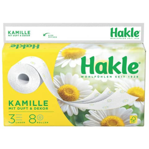 Toilettenpapier PLUS mit Kamille - 3-lagig, geprägt, Porenprägung, weiß mit Dekor, Rolle mit 150 bla