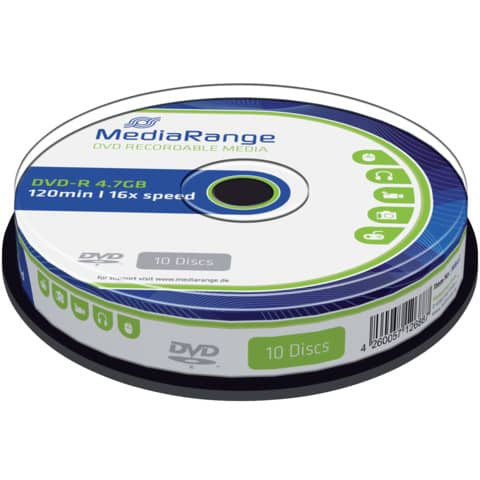 DVD-R - 4.7GB/120Min, 16-fach/Spindel, Packung mit 10 Stück