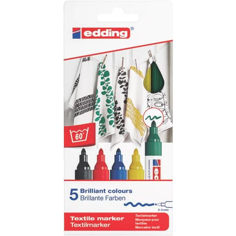 4500 Textilmarker creative - Rundspitze, 2-3 mm, 5er Set basic colours