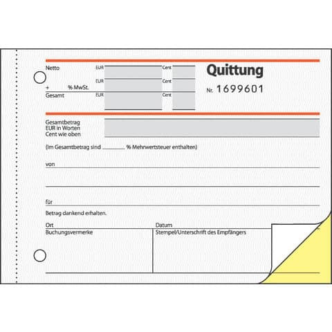 Quittungen mit Sicherheitsdruck - A6 quer, SD, MP, 2 x 50 Blatt