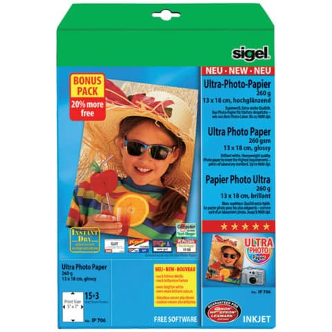 Inkjet Fotopapier Ultra 18BL SIGEL IP706 13x18cm 260g