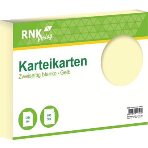 Karteikarten - DIN A4, blanko, gelb, 100 Karten