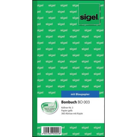 Bonbuch - Kellner-Nr. 3, 360 Abrisse, BL, gelb, 105x200 mm, 2 x 60 Blatt