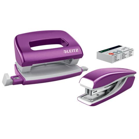 LEITZ Locher + Hefter mini NeXXt WOW, violett metallic, 5561