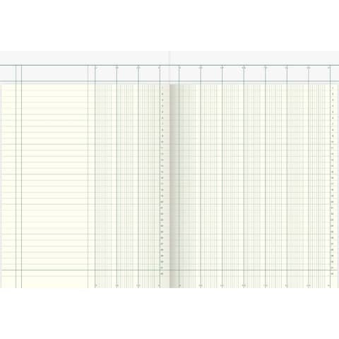 Spaltenbuch Kopfleisten-Ausführung - A4, 10 Spalten, 40 Blatt, Schema über 2 Seite