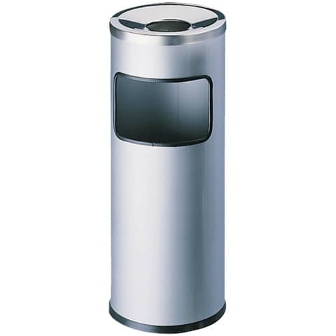 Papierkorb mit Ascher SAFE Metall - Ø250 x 630 mm, 17 l silber metallic