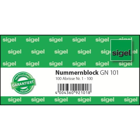 Nummernblock - 1-100, 5 farbig sortiert, 105x50 mm, 100 Blatt