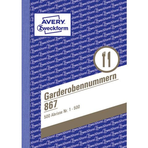 867 Garderobennummern, DIN A6, farbig sortiert, 100 Blatt / Block, gelb, orange, rot, blau, grün