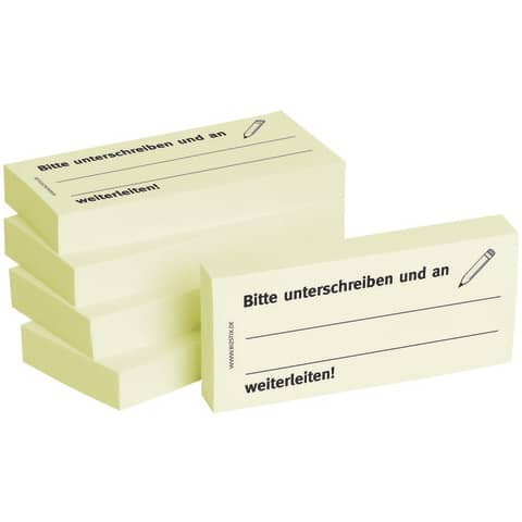 Haftnotizen "Bitte unterschreiben und an, weiterleiten" - 75 x 35 mm, 5x 100 Blatt